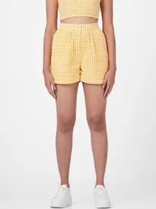 ONLY Women Yellow Checked High-Rise Shorts