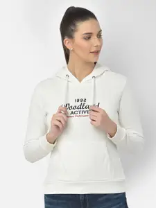 Woodland Women White Printed Hooded Sweatshirt