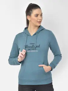 Woodland Women Blue Printed Hooded Sweatshirt