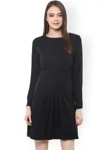Miss Chase Women Black Solid Knee Length A-Line Dress