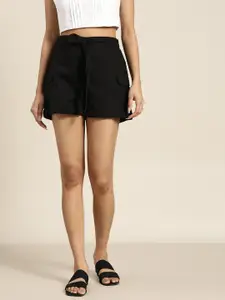 Sangria Women Black Pure Cotton Skinny Fit Cargo Shorts