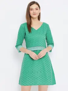 Bitterlime Green Schiffli Embroidered Dress