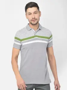 Woods Men Grey & White Striped Polo Collar T-shirt