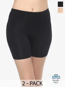 Soie Pack of 2 Mid Rise Breathable Cotton Spandex Knee Length Cycling Shorts