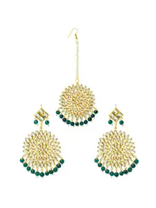 Shining Jewel - By Shivansh Gold-Plated & White Circular Drop Earrings With Maangtikka