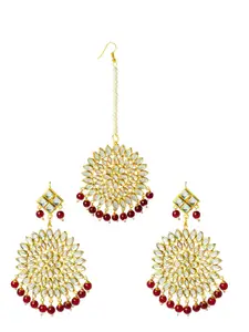 Shining Jewel - By Shivansh Gold-Toned Stone Studded Maang Tika & Earrings Set