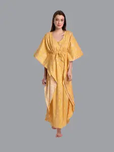 CIERGE Yellow Printed Kaftan Maxi Nightdress