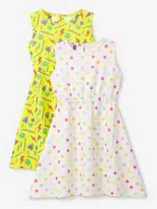 YK Girls Pack of 2 Multicoloured Printed Round Neck Cotton Fit & Flare Dress