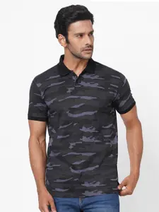 Wear Your Opinion Men Grey Camouflage Cotton Polo Collar T-shirt