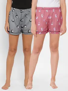 FashionRack Women Pack of 2 Pink Grey Printed Lounge Shorts