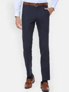 Van Heusen Men Navy Blue Checked Slim Fit Trousers
