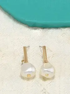 AMI Gold-Plated & White Contemporary Drop Earrings