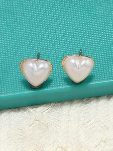 AMI Gold-Plated & White Heart Shaped Studs
