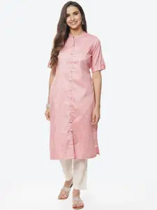 Rangriti Women Peach-Coloured Self Design Straight Kurta