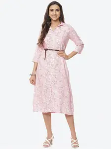 Rangriti Pink & White Floral Shirt Midi Dress