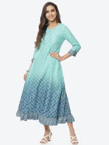 Rangriti Blue Ethnic Motifs Ethnic A-Line Midi Dress