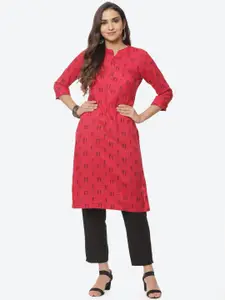 Rangriti Women Red & Black Geometric Printed Thread Work Kurta
