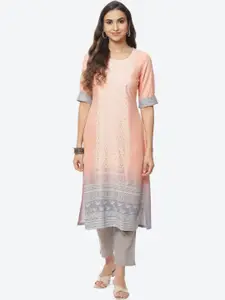 Rangriti Women Peach-Coloured Ethnic Motifs Printed Kurta