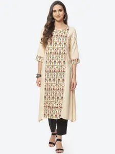 Rangriti Women Cream-Coloured Printed Kurta