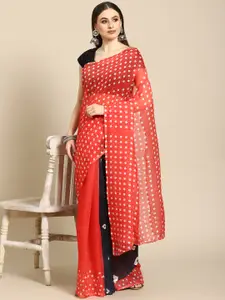 Anouk Black & Red Bandhani Linen Blend Bandhani Saree
