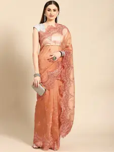 Anouk Rust Ethnic Motifs Organza Saree