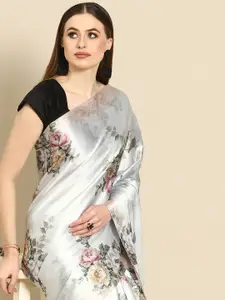 Anouk Sea Green Floral Satin Saree