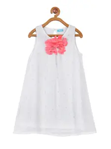 Miyo White & Coral A-Line Cotton Dress