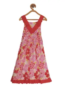 Miyo Red Floral Cotton Empire Dress
