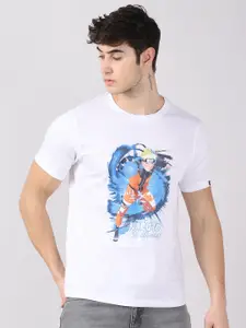Bushirt Men White Naruto Printed Cotton T-shirt
