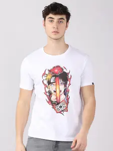 Bushirt Men White Sasuke Naruto Printed Cotton T-shirt