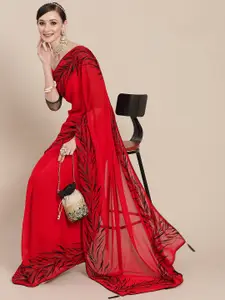 Chhabra 555 Red & Maroon Floral Embroidered Saree