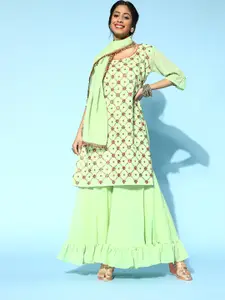 Chhabra 555 Sea Green Poly Georgette Short Kurti with Sharara