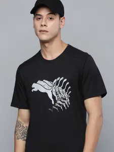 Puma Men Black & Grey Logo Printed dryCELL Running T-shirt