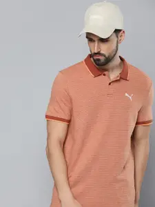 Puma Men Rust Red Self-Design Slim Fit Pure Cotton Polo Collar T-shirt