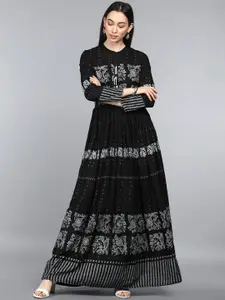 AHIKA Black Ethnic Motifs Ethnic Maxi Dress