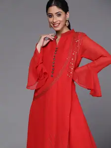 Chhabra 555 Red Embellished Georgette Maxi Dress