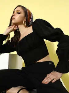 ANI Women Stylish Black Solid Cropped Top