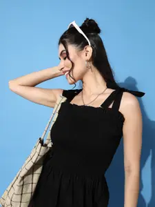 EVERYDAY by ANI Women Stylish Black Solid Smocked Dress