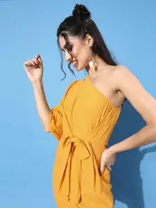 ANI Women Stylish Mustard Solid One-Shoulder Dress