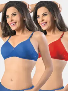 Sonari Pack Of 2 Blue & Red Non-Padded No-Wired T Shirt Bra