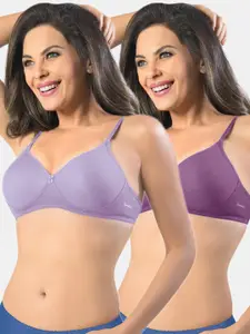Sonari Women Purple & Lavender Non Padded Seamless T-Shirt Bra Set Of 2