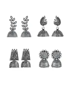 Yellow Chimes Set Of 4 Silver-Plated Oxidised Jhumkas Earring
