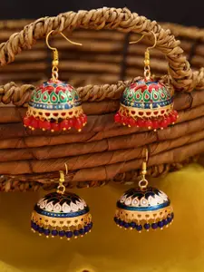 Yellow Chimes Set of 2 Multicolored  Meenakari Jhumka Earrings