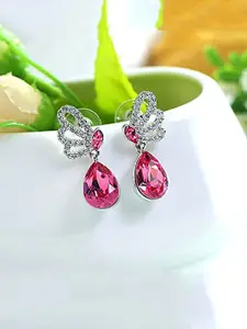 Yellow Chimes Silver-Plated & Pink Butterfly Shaped Drop Earrings