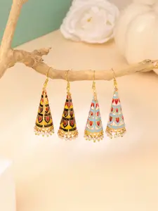 Yellow Chimes Set of 2 Multicolored Meenakari Drop Oxidised Earrings