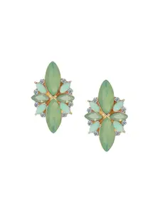 Yellow Chimes Gold-Plated & Green Floral Drop Earrings