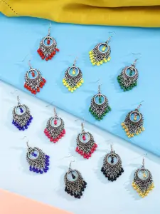 Yellow Chimes Silver-Plated Pack Of 7 Multicoloured Drop Earrings