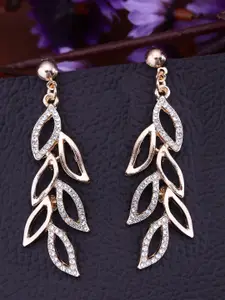 Yellow Chimes Gold-Plated & White Leaf Shaped Drop Earrings