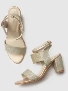 Marc Loire Gold-Toned Embellished PU Party Block Sandals