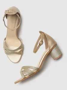 Marc Loire Gold-Toned Embellished Block Sandals